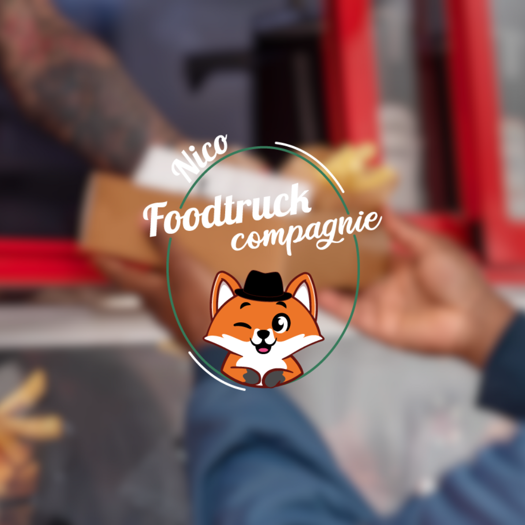 Logo Nico Food Truck Compagnie Dijon sur photo food truck arrière plan